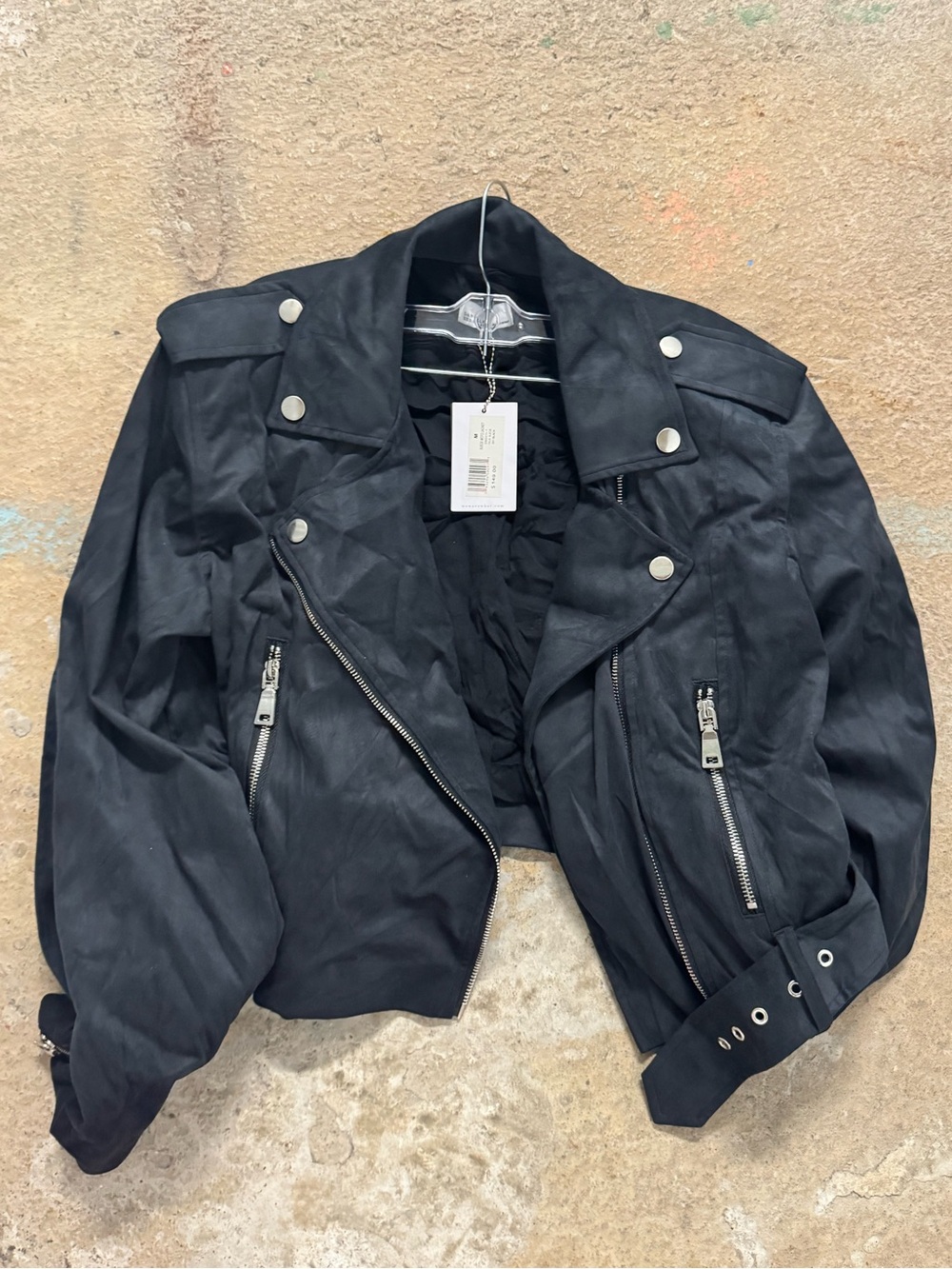 DANIELLE BERNSTEIN Black Cropped Moto Jacket with Silver Hardware